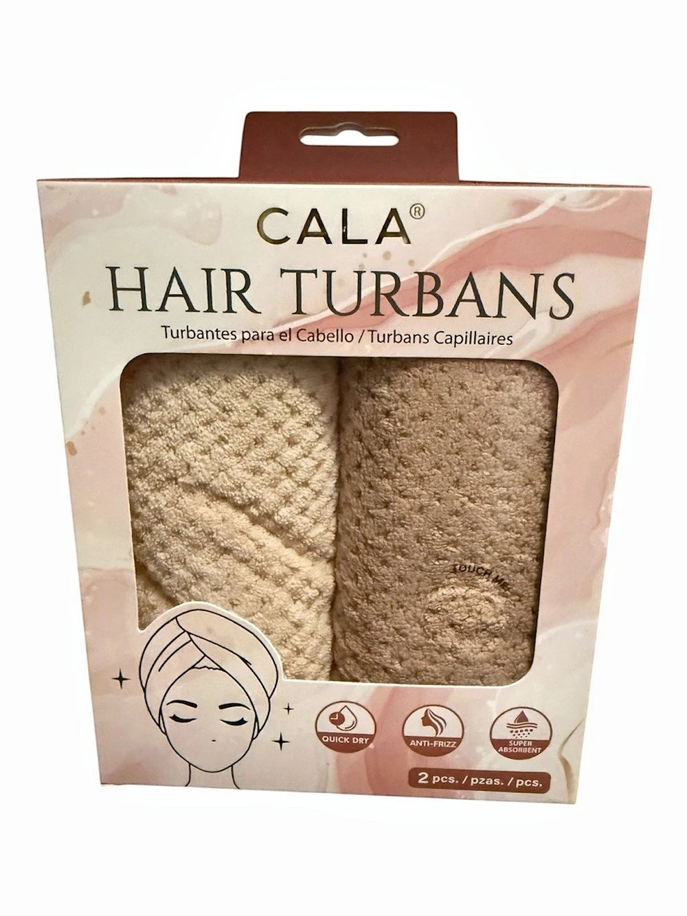 CALA Hair Turbans 2-Piece Set Brown & Cream